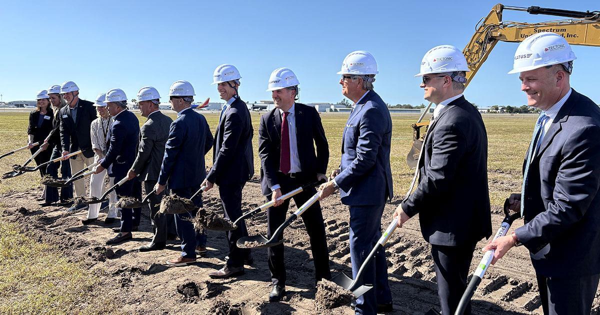 A group of people at the Pilatus groundbreaking