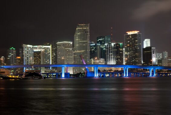 A view of a city at night